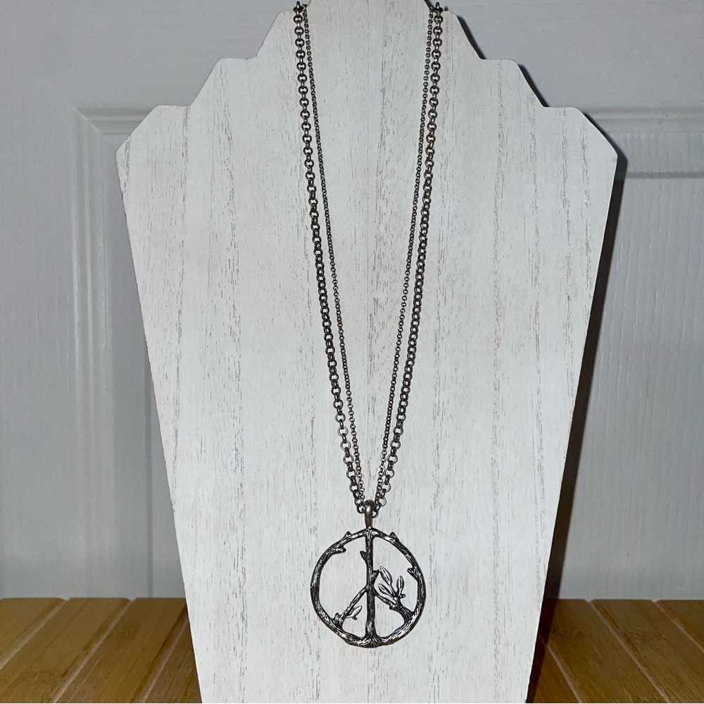 Lucky Brand Silver Peace Pendant Necklace